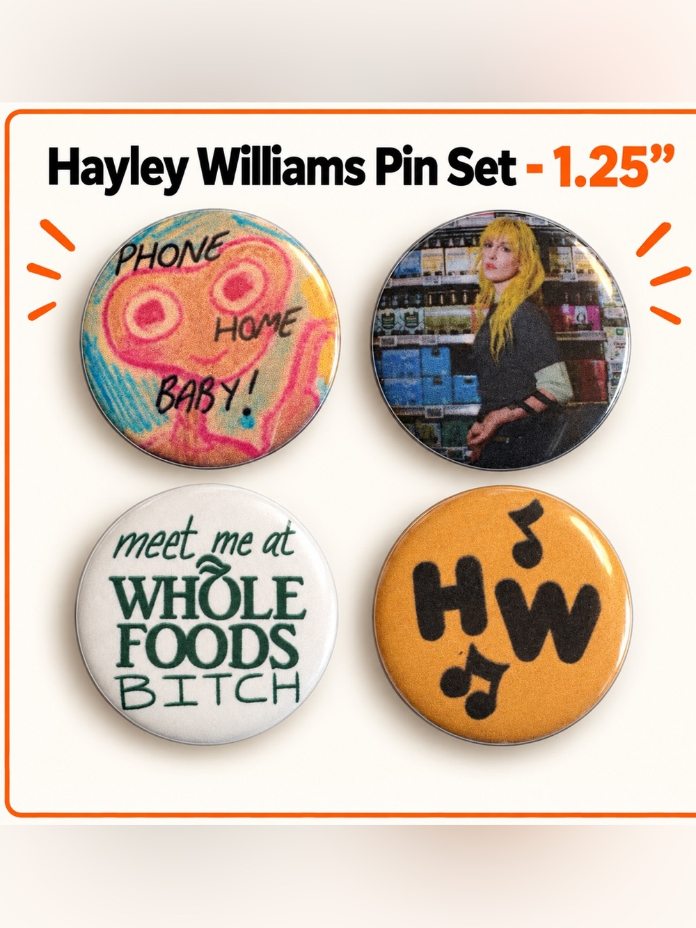 Hayley Williams 1.25 Handmade Button Pin Set - Multicolor